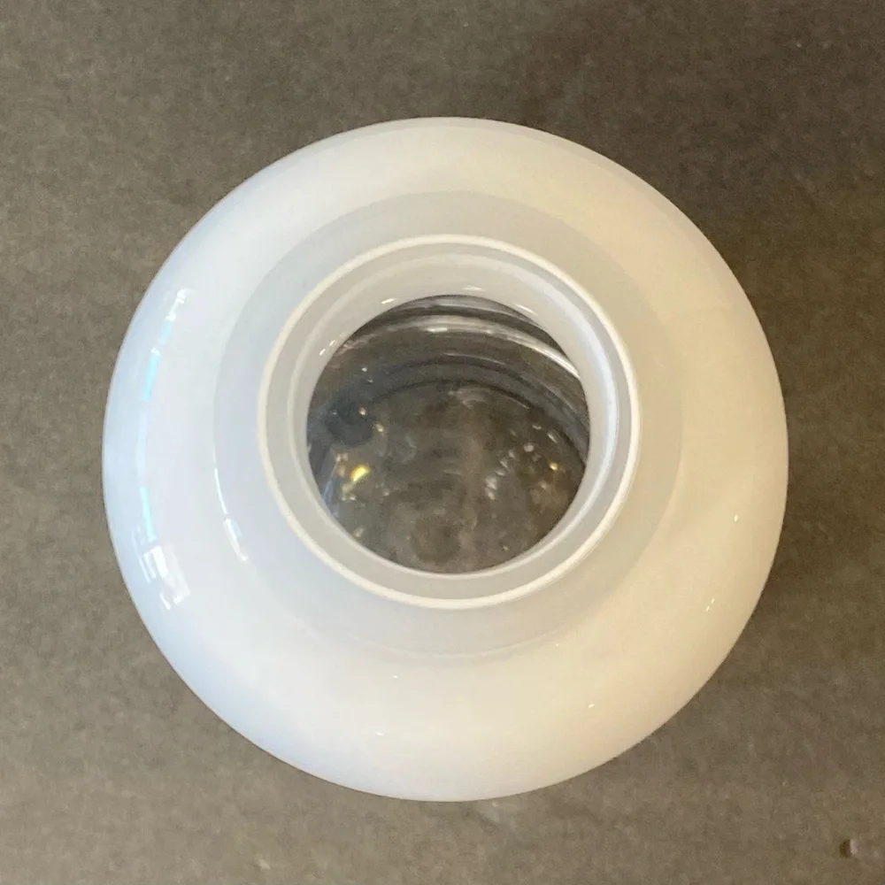 Opaque White Clear Fused Glass 5.5” Vase Thick Leaded Two Tone Color Blo…